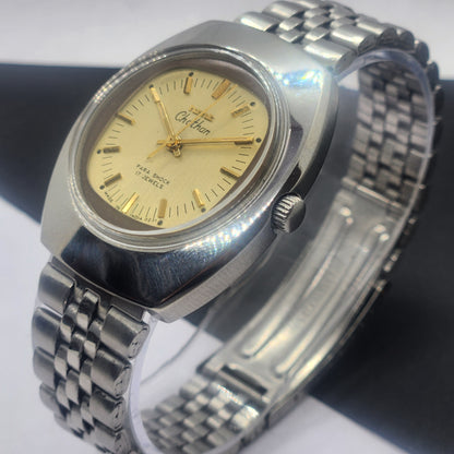 Vintage Original HMT Chethan Hand Winding 17 Jewels Golden Face Silver Bracelet Men's Wrist Watch F37