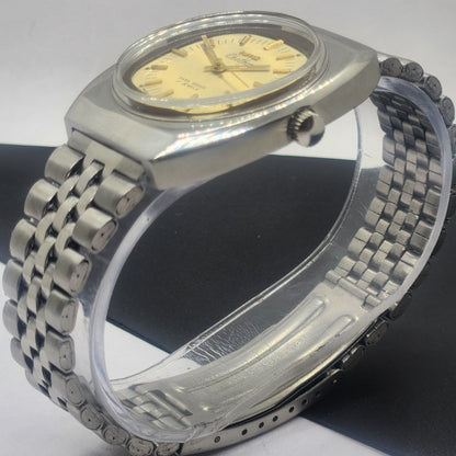 Vintage Original HMT Chethan Hand Winding 17 Jewels Golden Face Silver Bracelet Men's Wrist Watch F38