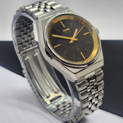 Vintage Original HMT Murya Hand Winding 17 Jewels Black Face Silver Bracelet Men's Wrist Watch F46