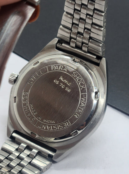 Vintage Original HMT Murya Hand Winding 17 Jewels Black Face Silver Bracelet Men's Wrist Watch F46