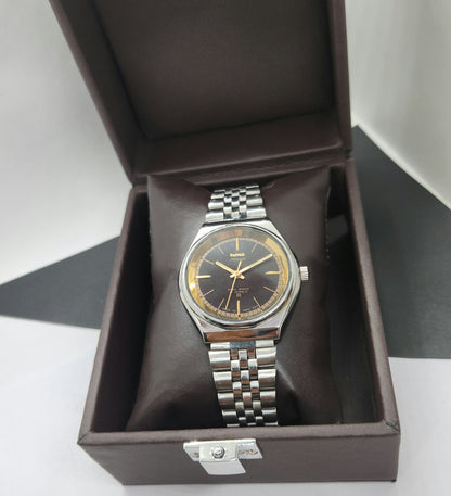 Vintage Original HMT Murya Hand Winding 17 Jewels Black Face Silver Bracelet Men's Wrist Watch F47