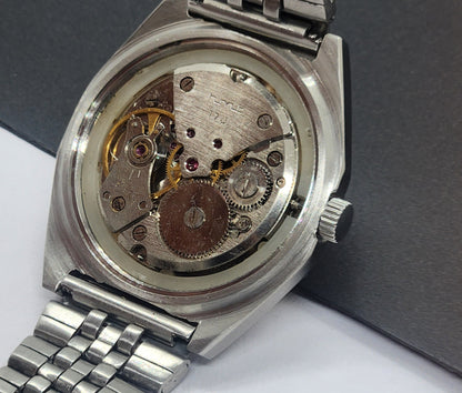 Vintage Original HMT Abhishek Hand Winding 17 Jewels Golden Face Silver Bracelet Men's Wrist Watch F48