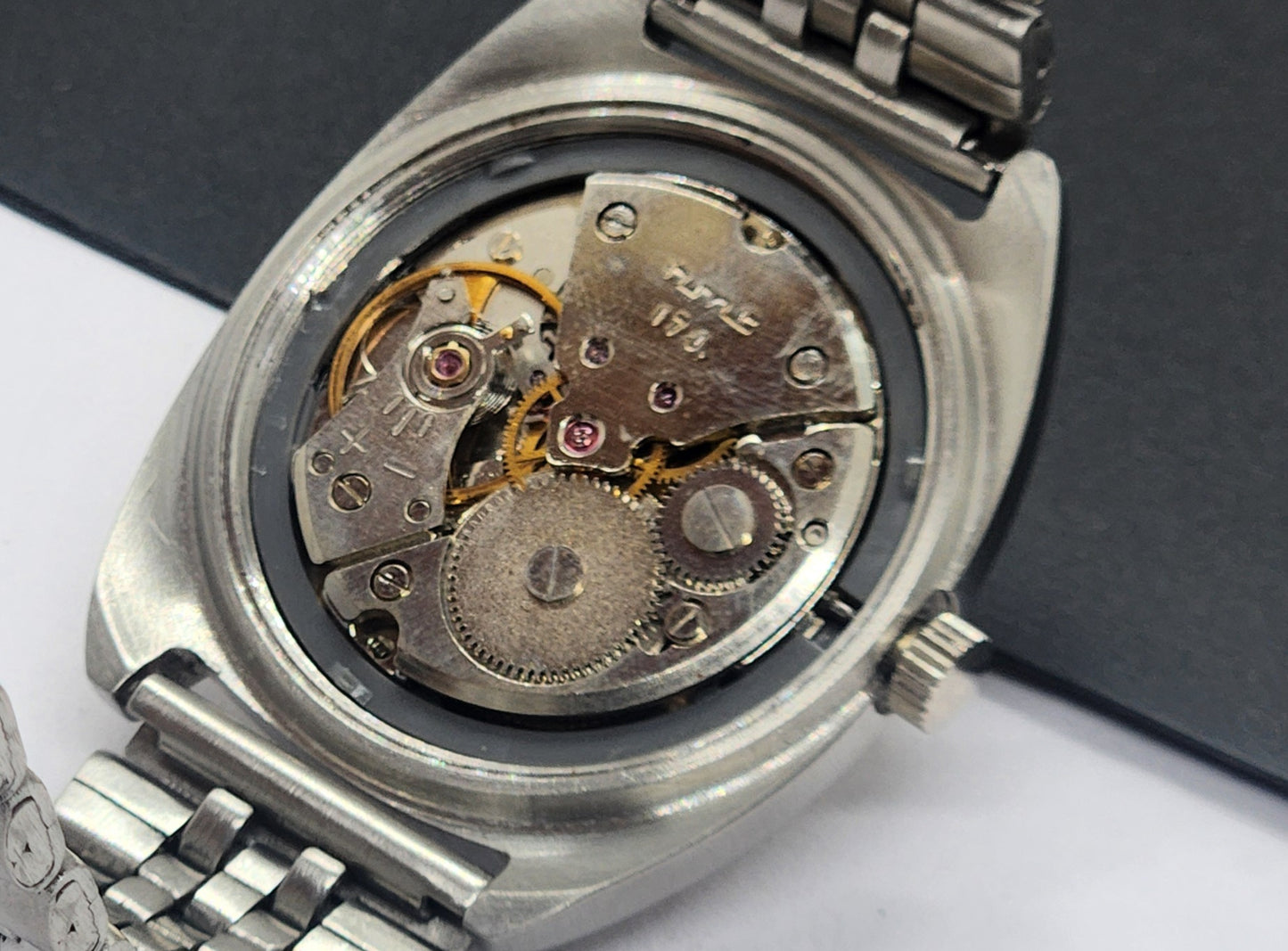 Vintage Original HMT Kohinoor Hand Winding 17 Jewels Golden Face Silver Bracelet Men's Wrist Watch F49
