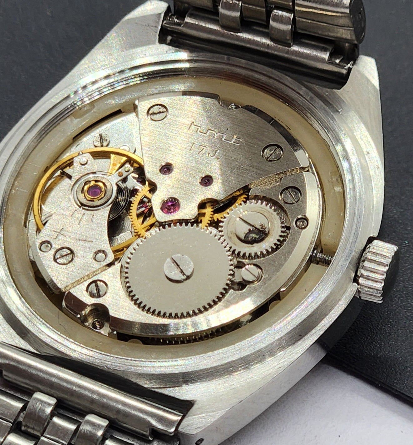Vintage Original HMT Rohit Hand Winding 17 Jewels Golden Face Silver Bracelet Men's Wrist Watch F51