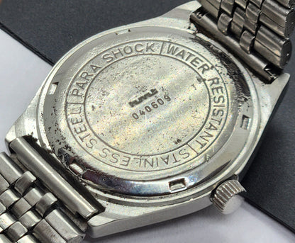 Vintage Original HMT Sarathi Hand Winding 17 Jewels Golden Face Silver Bracelet Men's Wrist Watch F52