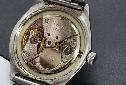 Vintage Original HMT Sarathi Hand Winding 17 Jewels Golden Face Silver Bracelet Men's Wrist Watch F52