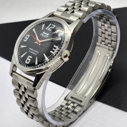 Vintage HMT Pilot Hand Winding 17 Jewels Black Face Jubilee Bracelet Men's Wrist Watch F53