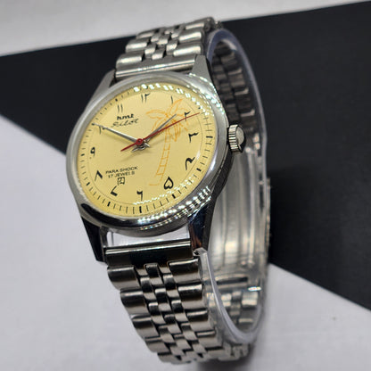 Vintage HMT Pilot Hand Winding 17 Jewels Yellow Face Jubilee Bracelet Men's Wrist Watch F56