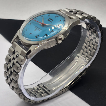 Vintage HMT Janata Hand Winding 17 Jewels Blue Face Jubilee Bracelet Men's Wrist Watch F57