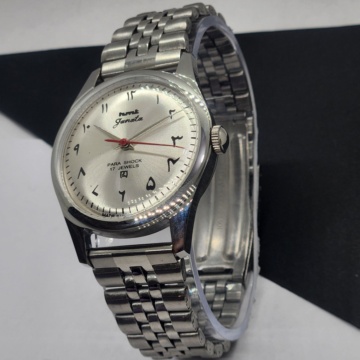 Vintage HMT Janata Urdu Hand Winding 17 Jewels Silver Face Jubilee Bracelet Men's Wrist Watch F58