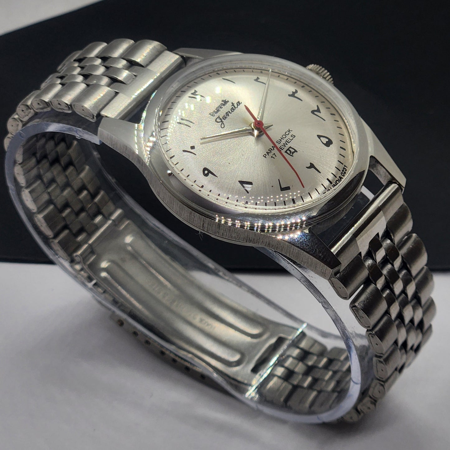 Vintage HMT Janata Urdu Hand Winding 17 Jewels Silver Face Jubilee Bracelet Men's Wrist Watch F58