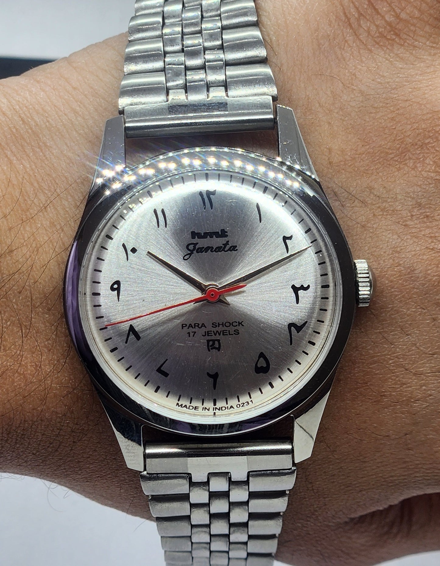 Vintage HMT Janata Urdu Hand Winding 17 Jewels Silver Face Jubilee Bracelet Men's Wrist Watch F58