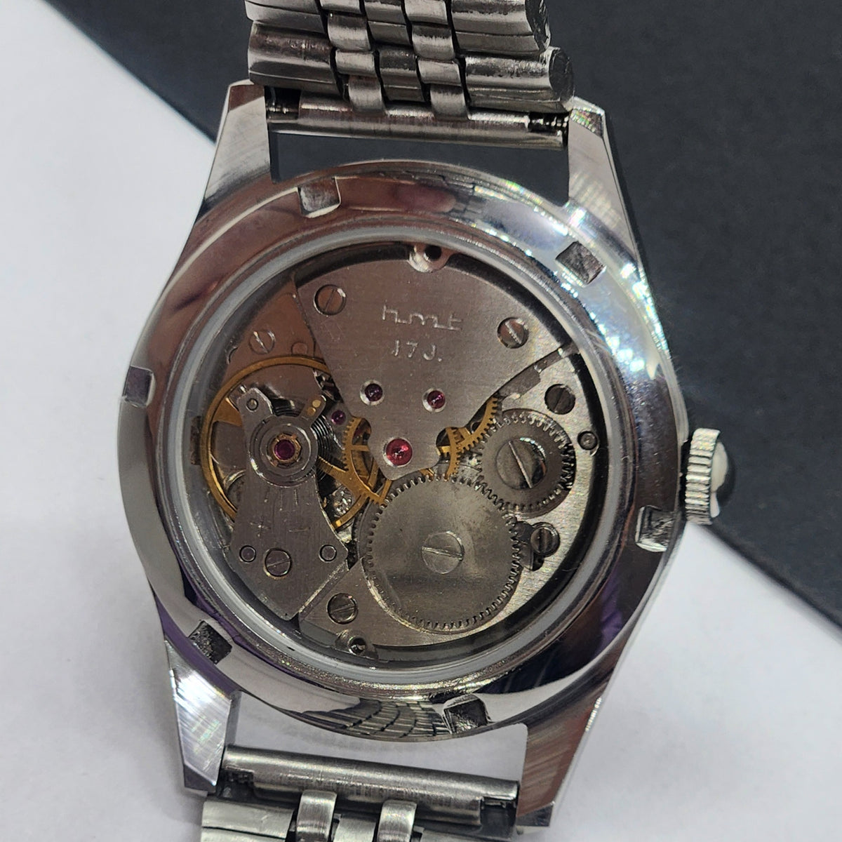 Vintage HMT Janata Urdu Hand Winding 17 Jewels Silver Face Jubilee Bracelet Men's Wrist Watch F58