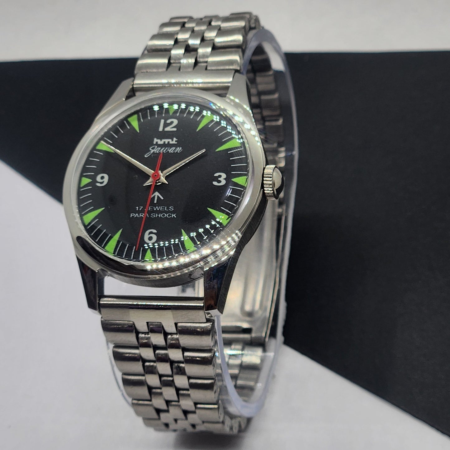 Vintage HMT Jawan Hand Winding 17 Jewels Black Face Jubilee Bracelet Men's Wrist Watch F62