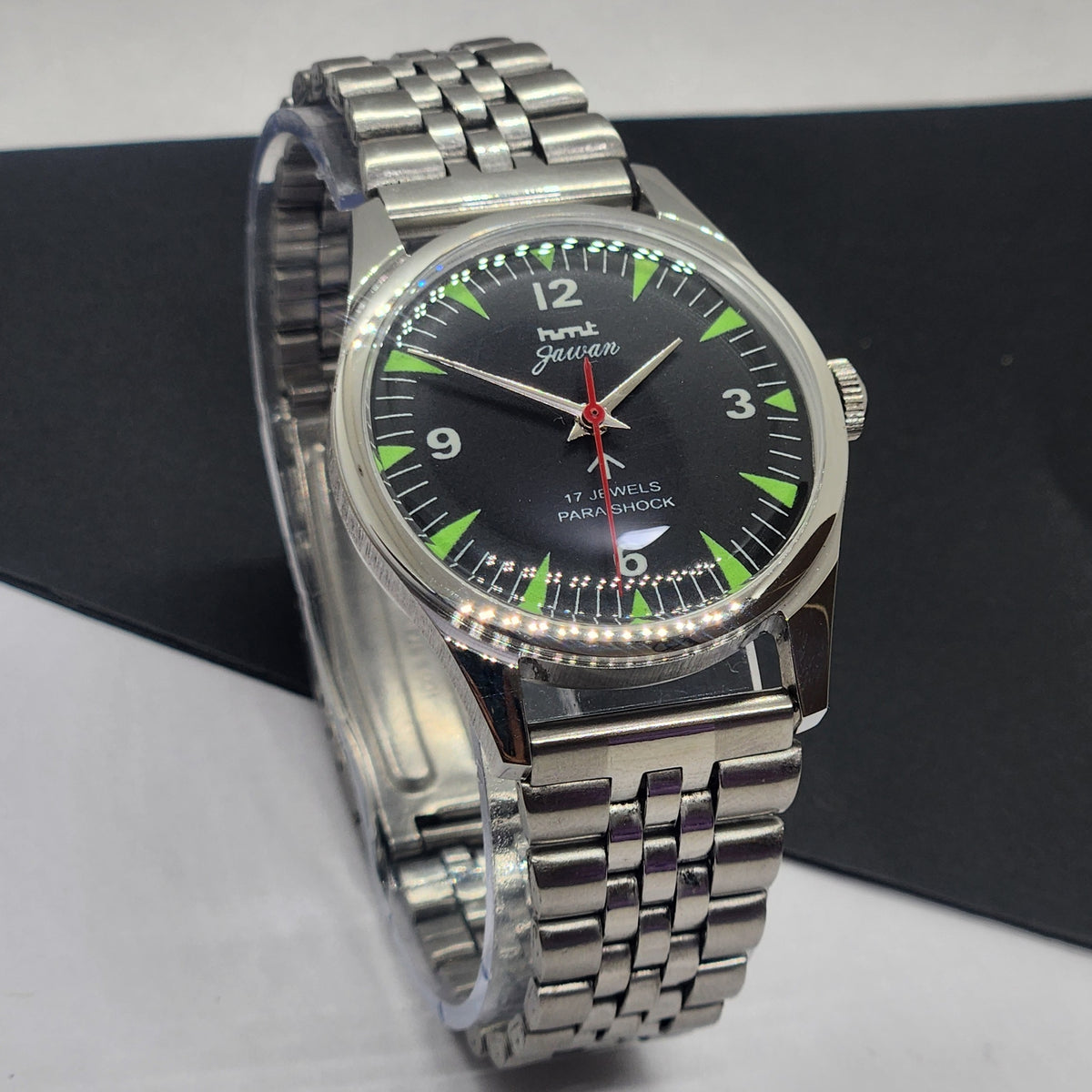 Vintage HMT Jawan Hand Winding 17 Jewels Black Face Jubilee Bracelet Men's Wrist Watch F62