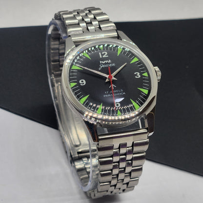 Vintage HMT Jawan Hand Winding 17 Jewels Black Face Jubilee Bracelet Men's Wrist Watch F62