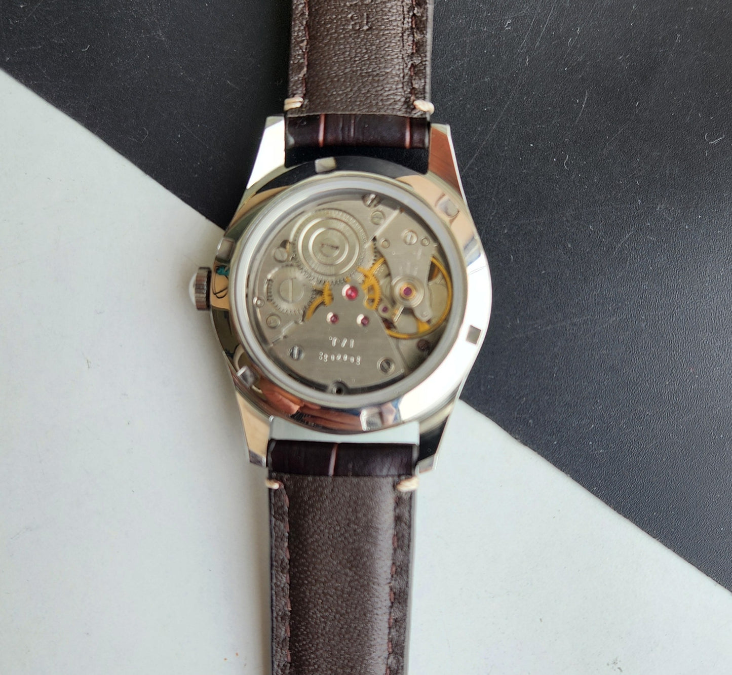 Vintage HMT Janata Devanagari Hand Winding 17 Jewels Tiffany Blue Face Brown Croco Leather Strap Men's Wrist Watch F87