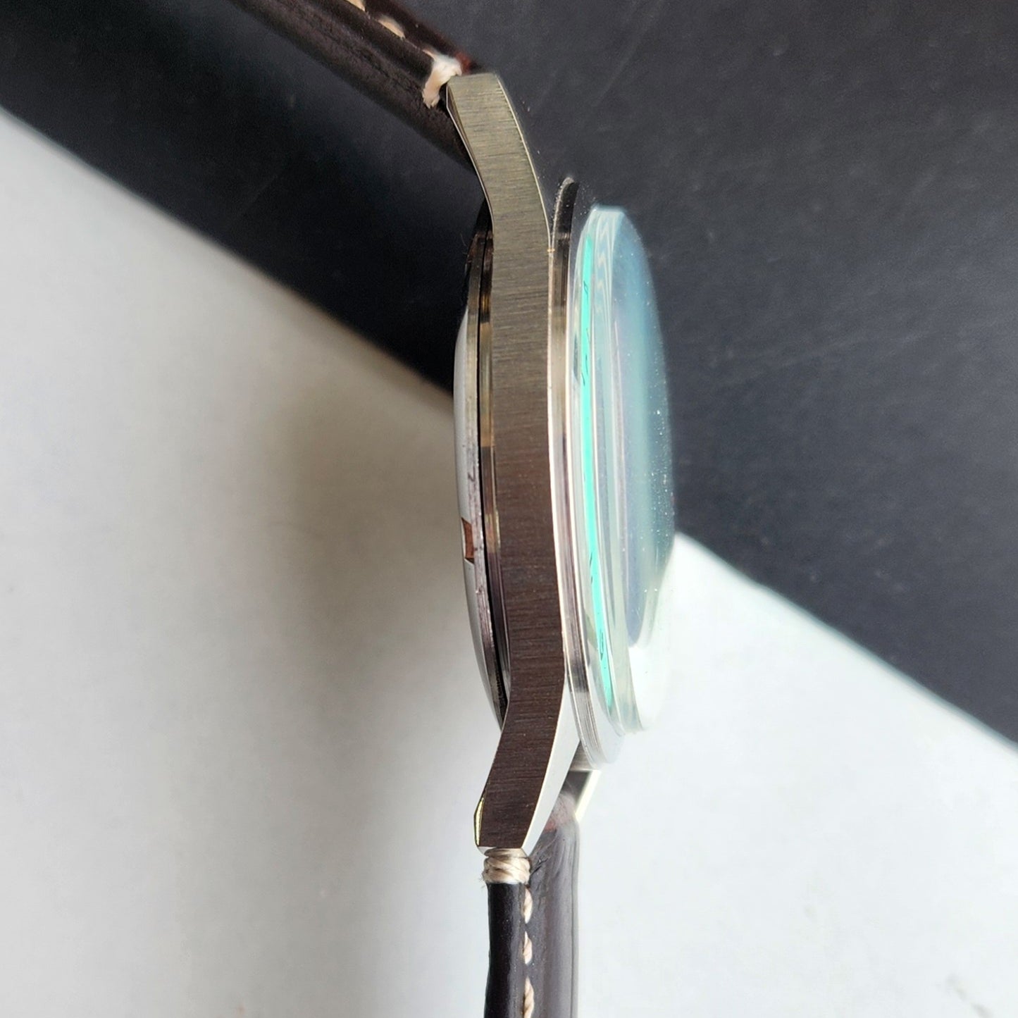 Vintage HMT Janata Devanagari Hand Winding 17 Jewels Tiffany Blue Face Brown Croco Leather Strap Men's Wrist Watch F87