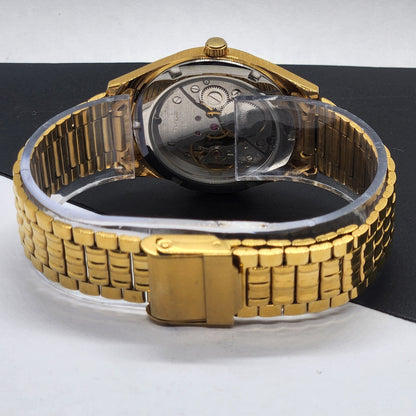 Vintage HMT Janata Urdu Hand Winding 17 Jewels Golden Face 35MM Golden Case Men's Wrist Watch F68
