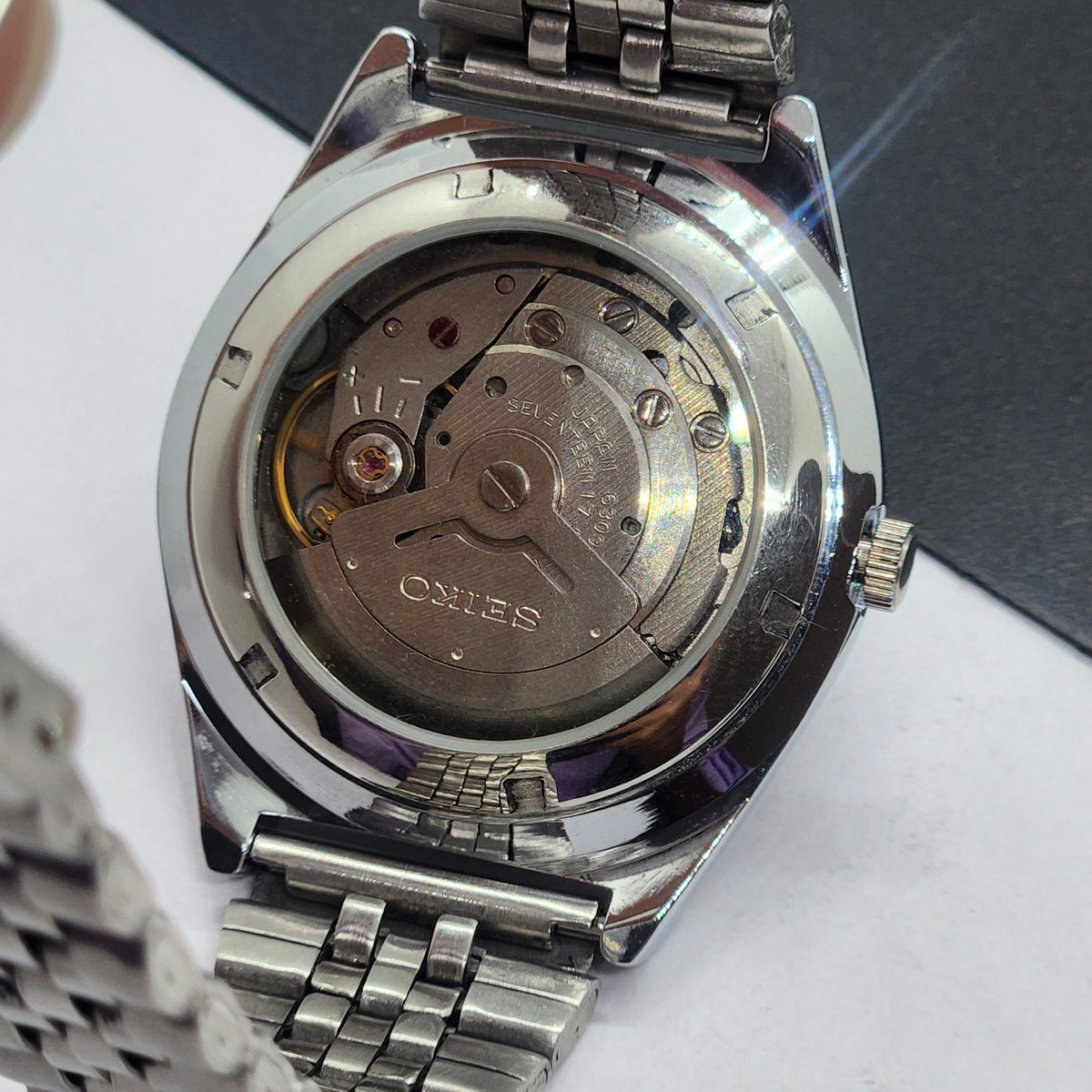 Vintage Mod Seiko 5 Automatic Arabic Blue Face 6309A 17 Jewels Japan Men's Day-Date Wrist Watch F73