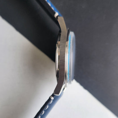 Vintage HMT Janata Urdu Hand Winding 17 Jewels Blue Face Blue Leather Strap Men's Wrist Watch F79