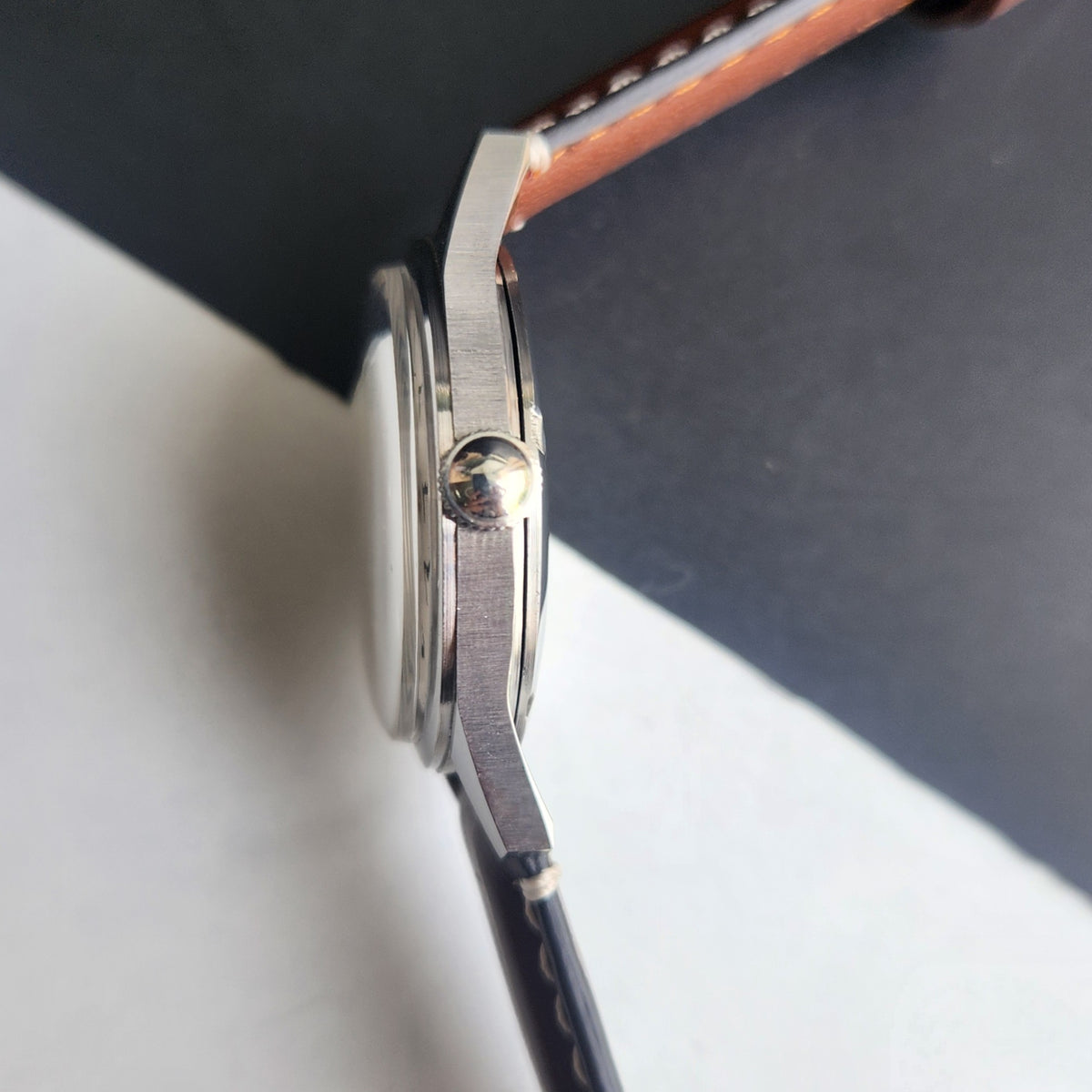 Vintage MOD HMT Janata Urdu Hand Winding 17 Jewels Silver Face Brown Leather Strap Men's Wrist Watch F80