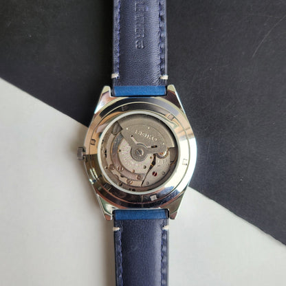 Vintage Mod Seiko 5 Automatic Arabic Blue Face 6309A 17 Jewels Blue Croco Leather Strap Day-Date Men's Wrist Watch F92