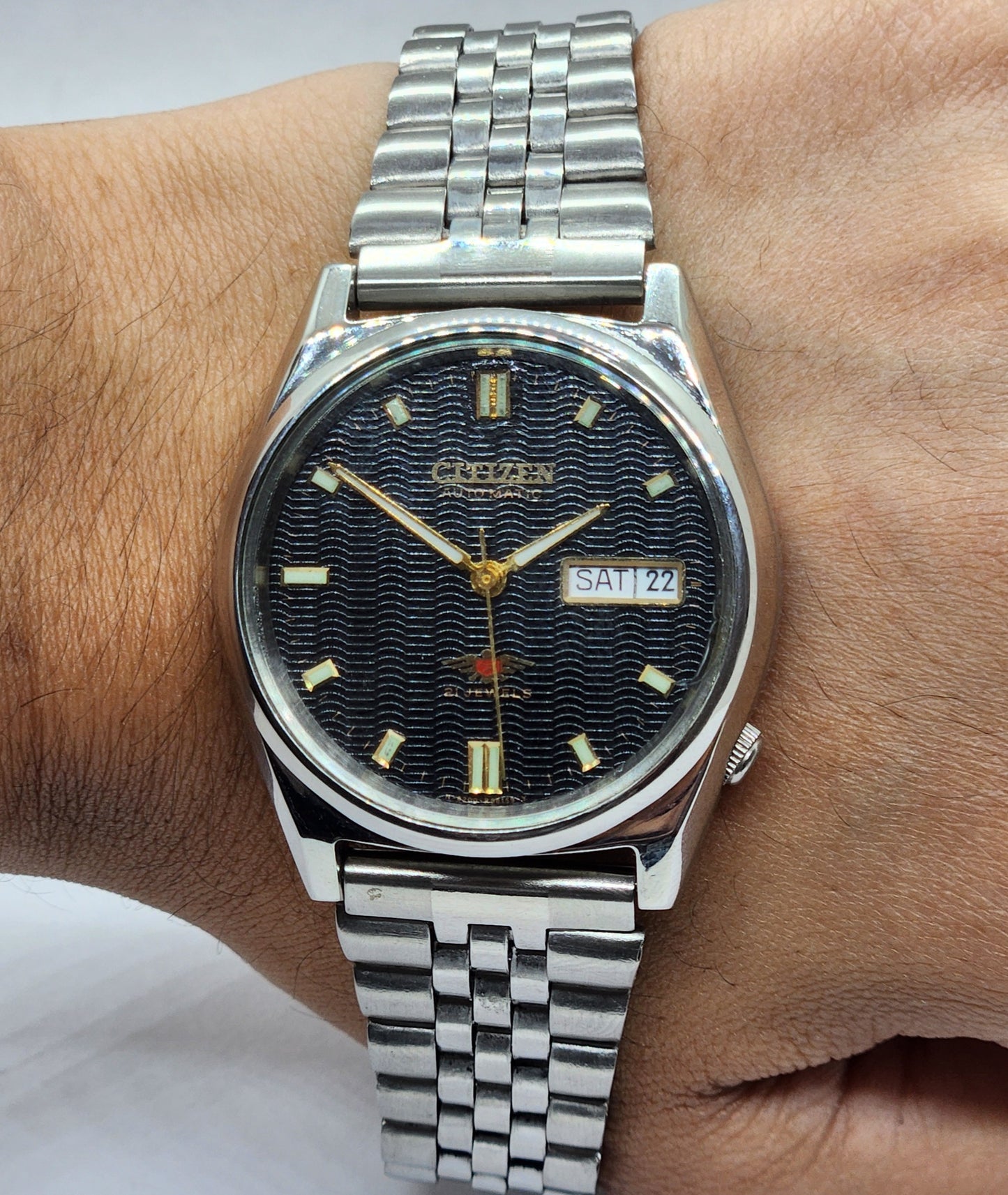 Vintage 1975 Original Citizen Automatic Cal. 8200 Black Face 21 Jewels Day-Date Japanese Men's Wrist Watch EG36