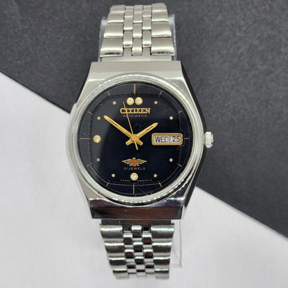 Vintage 1980 Original Citizen Automatic Cal. 8200 Black Face 21 Jewels Day-Date Japanese Men's Wrist Watch EG37