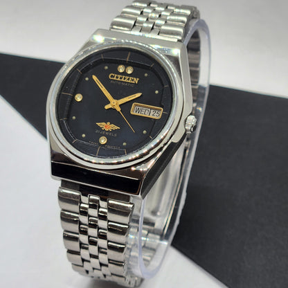 Vintage 1980 Original Citizen Automatic Cal. 8200 Black Face 21 Jewels Day-Date Japanese Men's Wrist Watch EG37