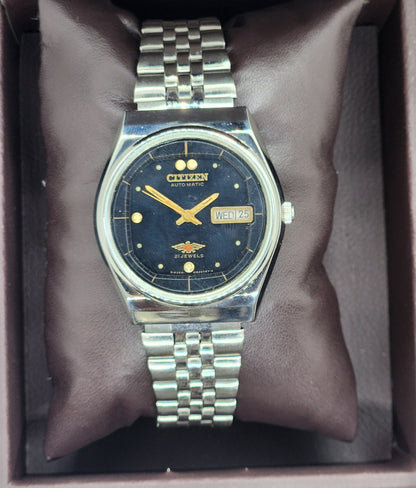 Vintage 1980 Original Citizen Automatic Cal. 8200 Black Face 21 Jewels Day-Date Japanese Men's Wrist Watch EG37