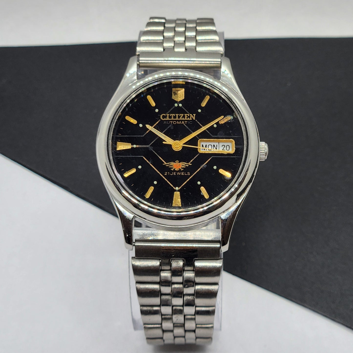 Vintage 1993 Original Citizen Automatic Cal. 8200 Black Face 21 Jewels Day-Date Japanese Men's Wrist Watch EG41