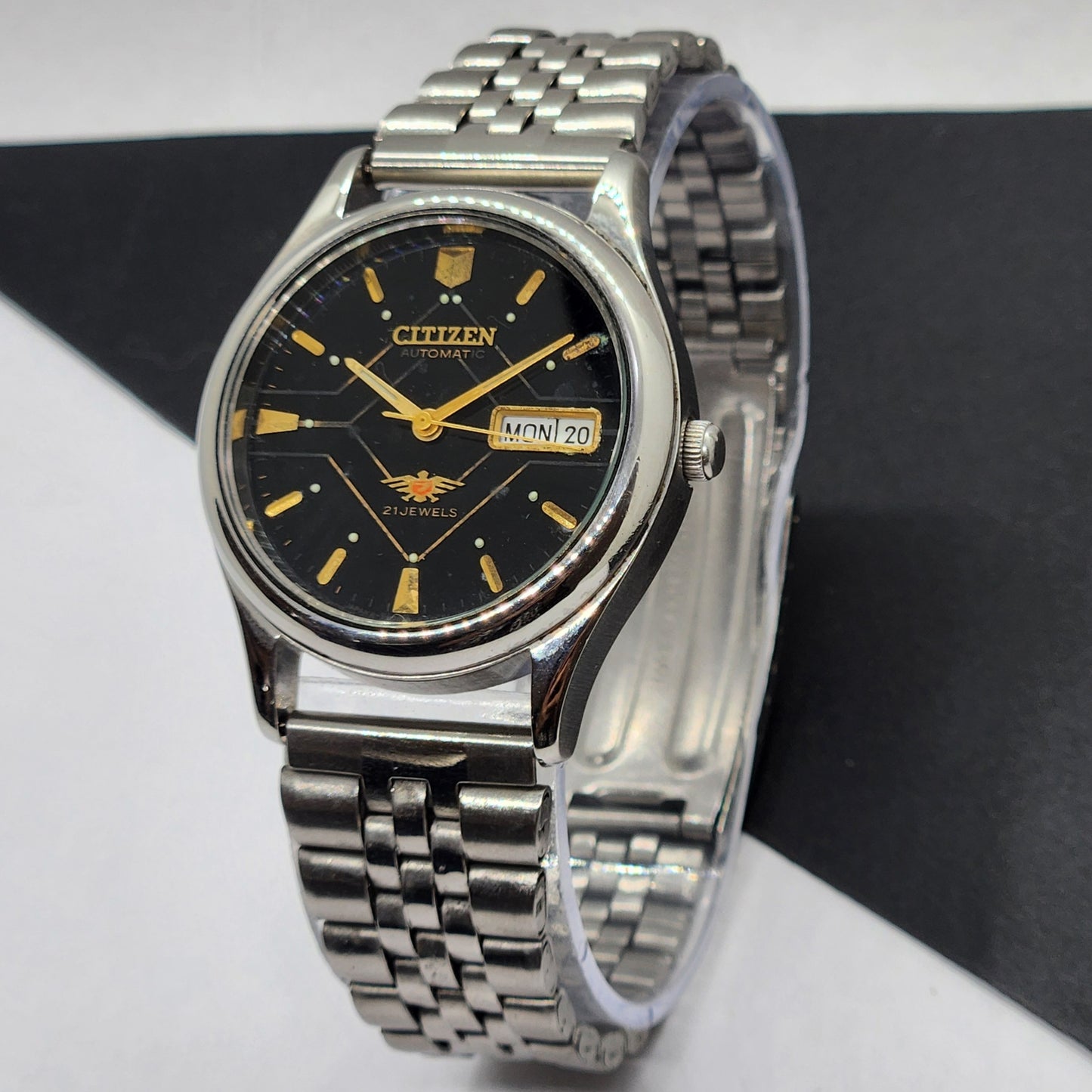 Vintage 1993 Original Citizen Automatic Cal. 8200 Black Face 21 Jewels Day-Date Japanese Men's Wrist Watch EG41