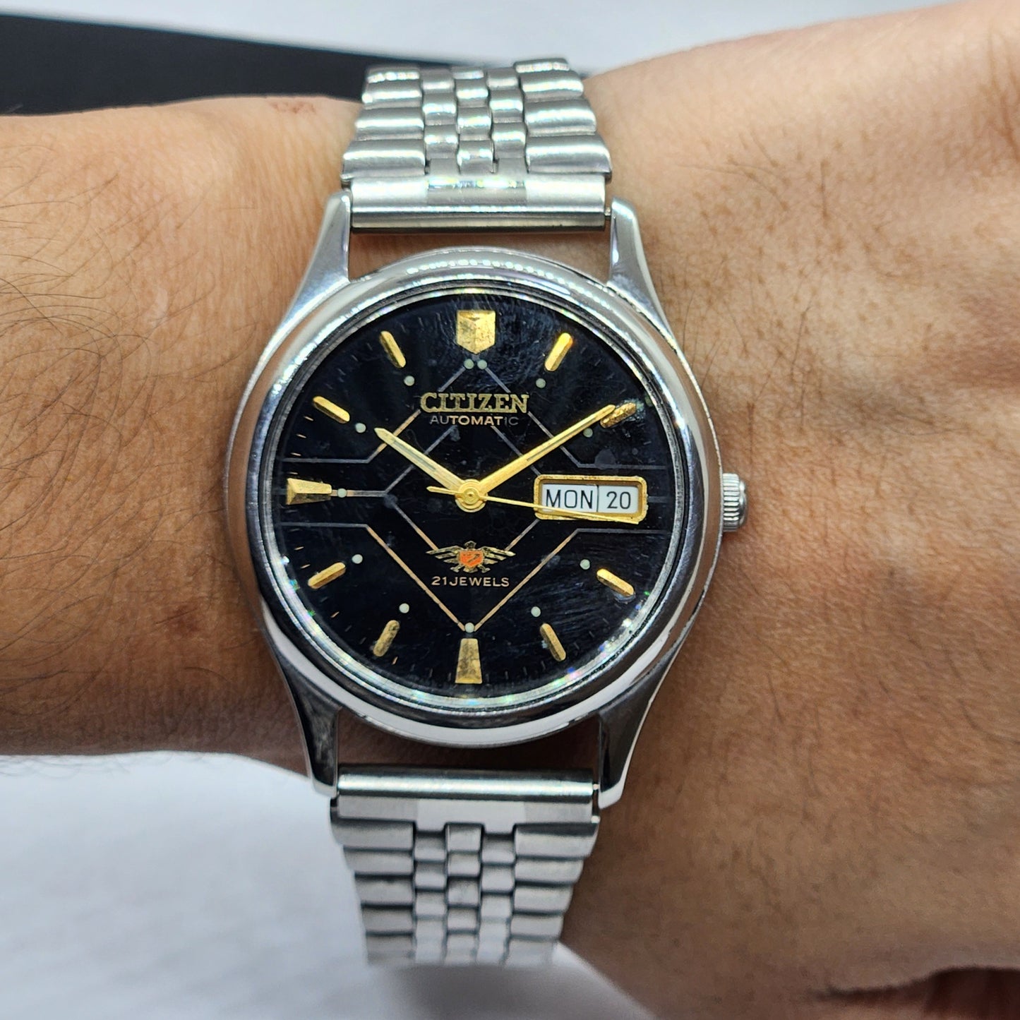 Vintage 1993 Original Citizen Automatic Cal. 8200 Black Face 21 Jewels Day-Date Japanese Men's Wrist Watch EG41