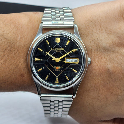 Vintage 1993 Original Citizen Automatic Cal. 8200 Black Face 21 Jewels Day-Date Japanese Men's Wrist Watch EG41