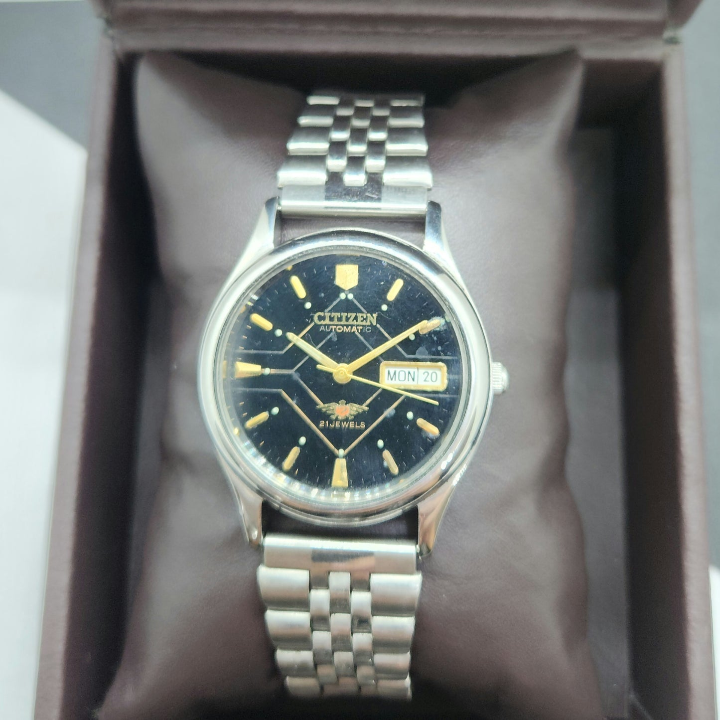 Vintage 1993 Original Citizen Automatic Cal. 8200 Black Face 21 Jewels Day-Date Japanese Men's Wrist Watch EG41
