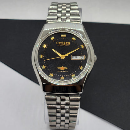 Vintage 1990 Original Citizen Automatic Cal. 8200 Black Face 21 Jewels Day-Date Japanese Men's Wrist Watch EG42