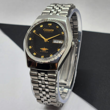 Vintage 1990 Original Citizen Automatic Cal. 8200 Black Face 21 Jewels Day-Date Japanese Men's Wrist Watch EG42