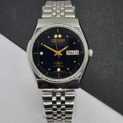 Vintage 1987 Original Citizen Automatic Cal. 8200 Black Face 21 Jewels Day-Date Japanese Men's Wrist Watch EG44