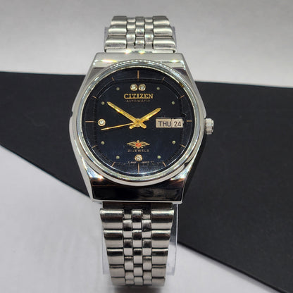 Vintage 1987 Original Citizen Automatic Cal. 8200 Black Face 21 Jewels Day-Date Japanese Men's Wrist Watch EG44