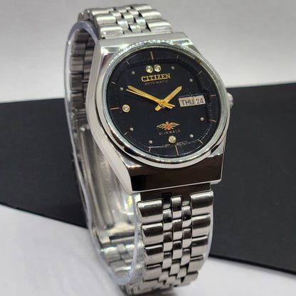 Vintage 1987 Original Citizen Automatic Cal. 8200 Black Face 21 Jewels Day-Date Japanese Men's Wrist Watch EG44
