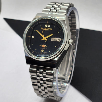 Vintage 1987 Original Citizen Automatic Cal. 8200 Black Face 21 Jewels Day-Date Japanese Men's Wrist Watch EG44