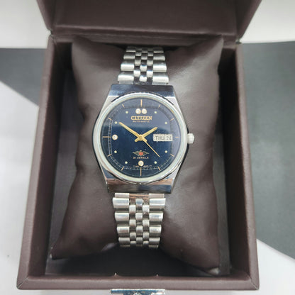 Vintage 1987 Original Citizen Automatic Cal. 8200 Black Face 21 Jewels Day-Date Japanese Men's Wrist Watch EG44