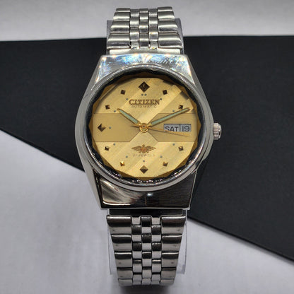 Vintage 1989 Original Citizen Automatic Cal. 8200 Golden Face 21 Jewels Day-Date Japanese Men's Wrist Watch EG46