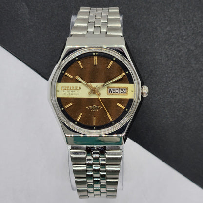Vintage 1980 Original Citizen Automatic Cal. 8200 Brown Face 21 Jewels Day-Date Japanese Men's Wrist Watch EG47