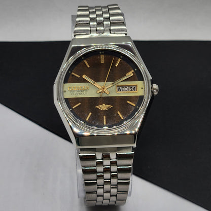 Vintage 1980 Original Citizen Automatic Cal. 8200 Brown Face 21 Jewels Day-Date Japanese Men's Wrist Watch EG47