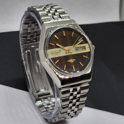 Vintage 1980 Original Citizen Automatic Cal. 8200 Brown Face 21 Jewels Day-Date Japanese Men's Wrist Watch EG47