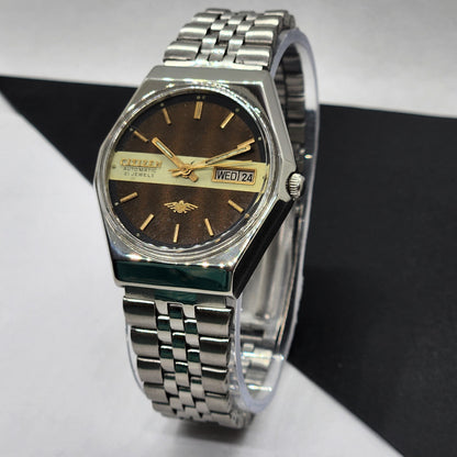 Vintage 1980 Original Citizen Automatic Cal. 8200 Brown Face 21 Jewels Day-Date Japanese Men's Wrist Watch EG47