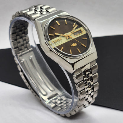 Vintage 1980 Original Citizen Automatic Cal. 8200 Brown Face 21 Jewels Day-Date Japanese Men's Wrist Watch EG47