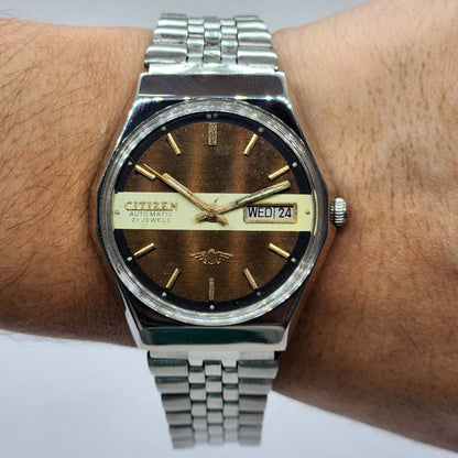 Vintage 1980 Original Citizen Automatic Cal. 8200 Brown Face 21 Jewels Day-Date Japanese Men's Wrist Watch EG47